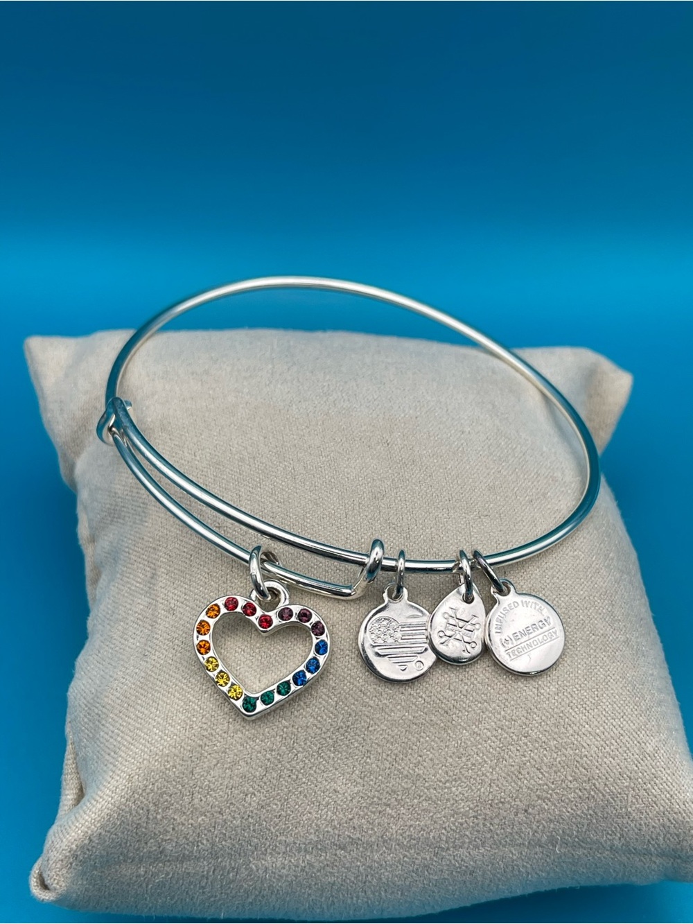 Alex and Ani Silver Rainbow Heart Charm Bangle